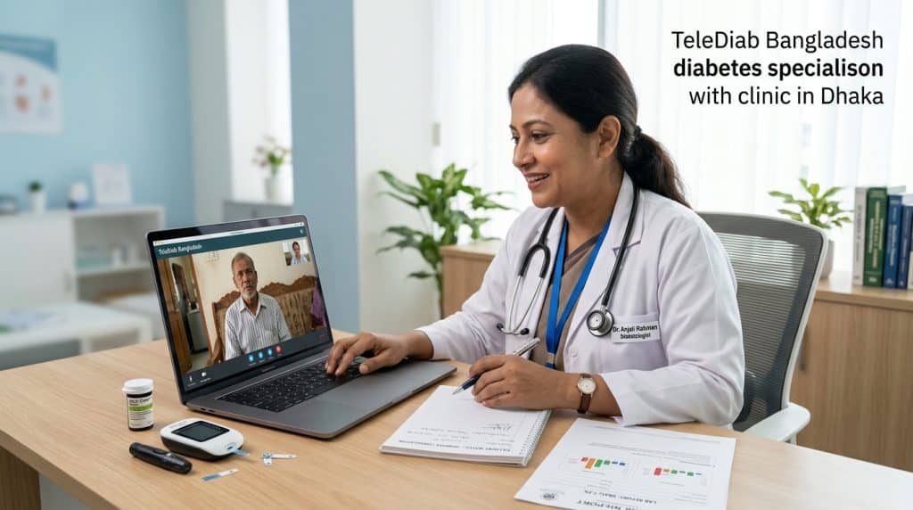 Diabetes doctor online in Bangladesh providing a virtual consultation for blood sugar and diabetes management