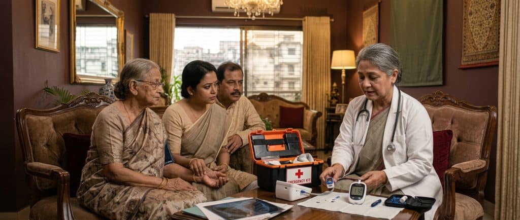 Patient attending instant online doctor video consultation in Old Dhaka